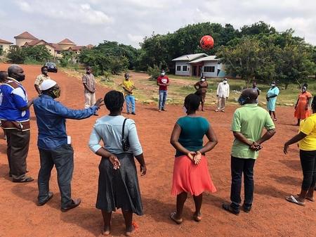 Teachers in La, Accra, playing a ball game as part of human rights based approach training by WaterAid Ghana.